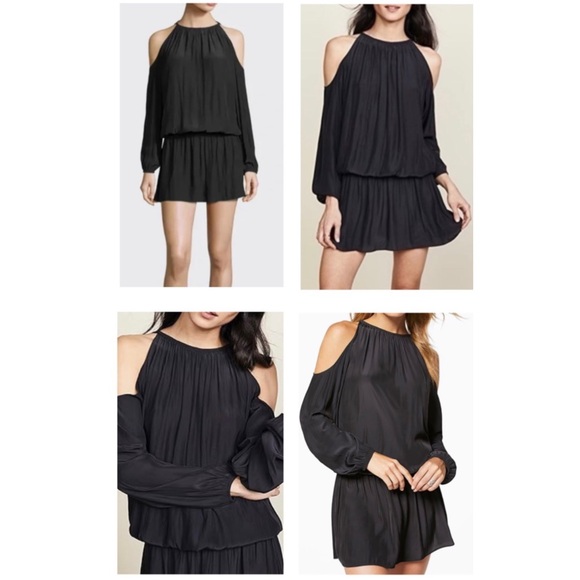 Ramy Brook Lauren Cold-Shoulder Drop-Waist Blouson Mini Dress Black Size Small - Picture 9 of 16
